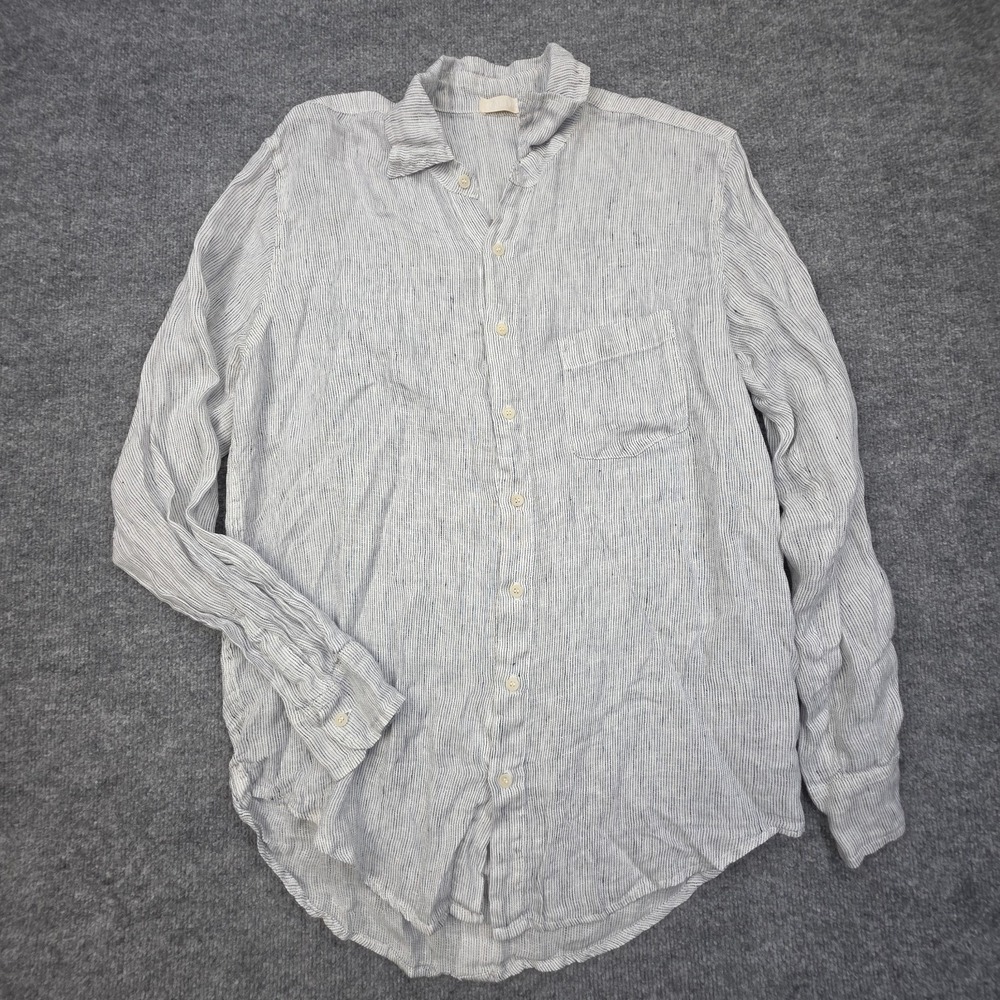 CP Shades Linen Shirt Men's Large Striped Pocket Button Up Long Sleeve